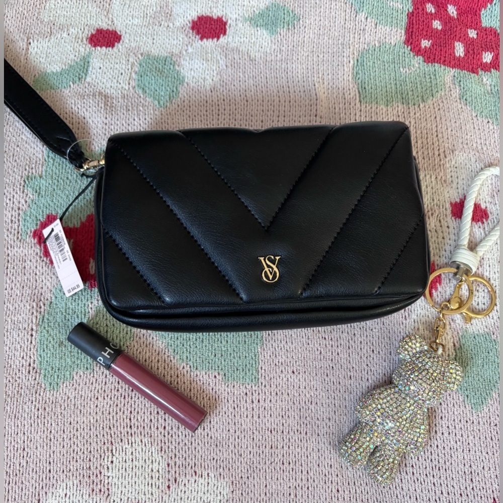 Victoria's Secret Black wristlet Bag with Gold Accent